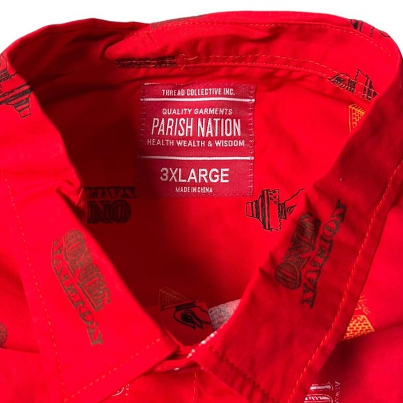 Parish Nation Red Casual All Over Print Button Down Shirt NWT Men’s Size 3XL - Picture 7 of 7